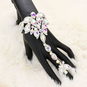 Abalone Marquise Crystal Evening Hand Chain Bracelet Statement Jewelry Ring